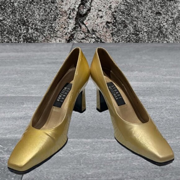 STUART WEITZMAN Gold Patent Leather Heels Size 8 - Picture 4 of 15